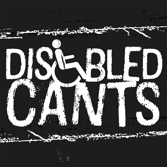 White writing on a black background reads Disabled Cants, with the letter A depicting a stick figure in a wheelchair